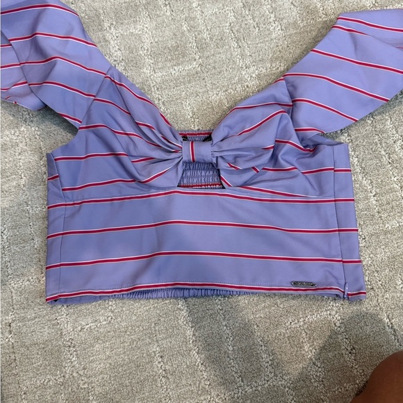Guess Lavender Top with Red and White Stripes - Picture 2 of 5